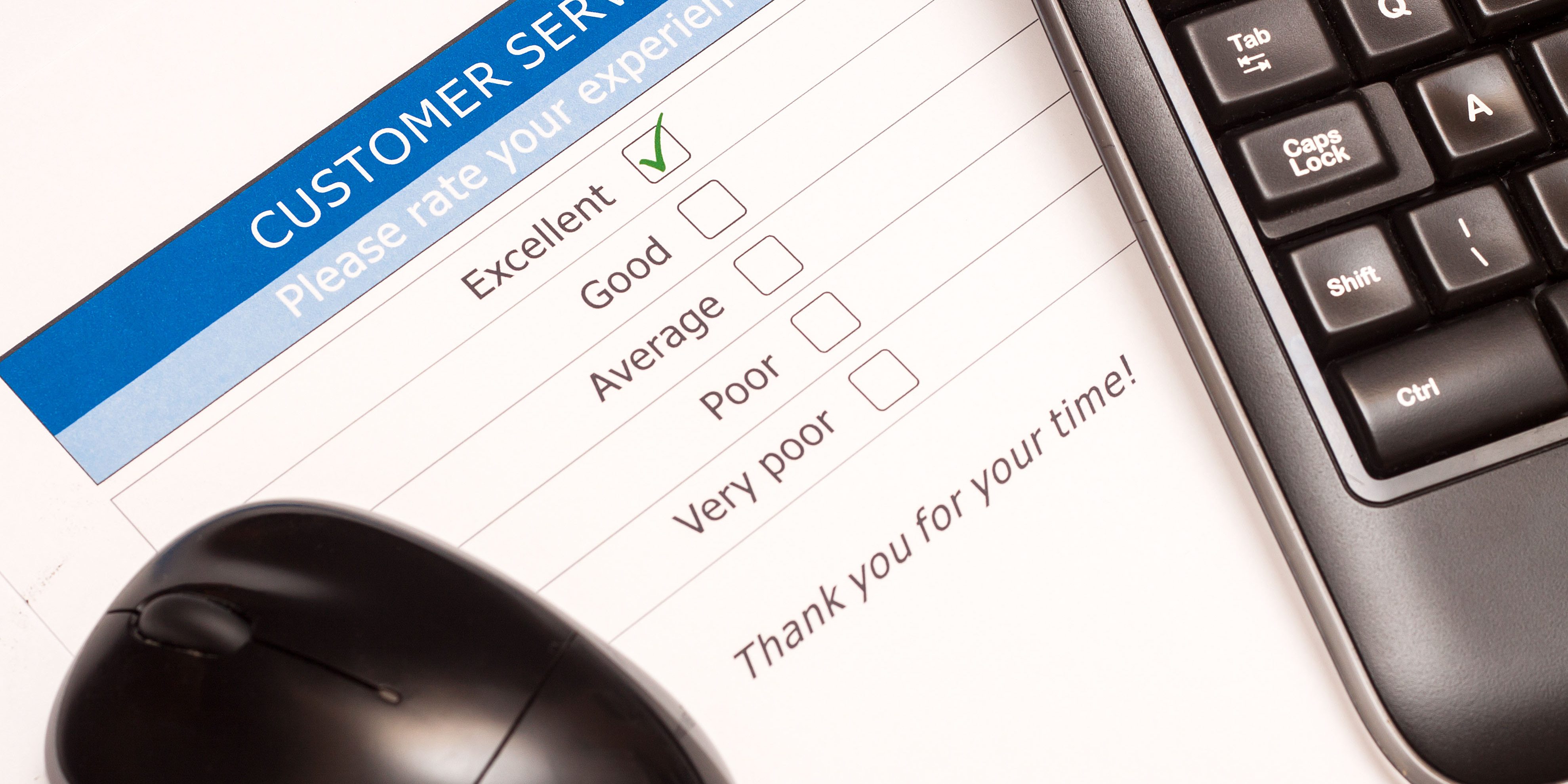 CX0PJ3 Excellent checkbox on customer service satisfaction survey with keyboard and mouse